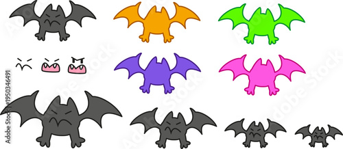 Adorable vector bat characters featuring editable facial expressions and customizable color palettes. Perfect for creating varied digital stickers, app mascots, or versatile Halloween graphics.