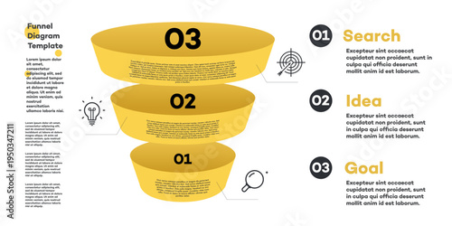 Infographic funnel diagram 3d isometric 3 parts, options or level for workflow progress, processing, apps, webdesign, timelines, marketing, presentation, banner