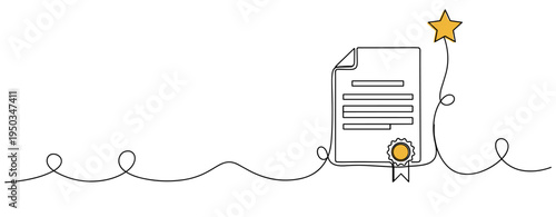 Certificate document displayed with seal and star on line. no editable strokes