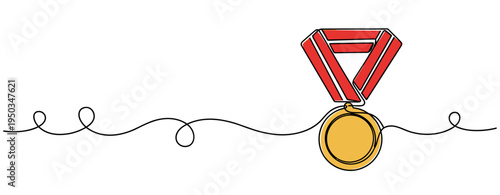 Gold medal with ribbon hanging against white background. no editable strokes