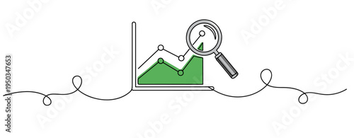 Graph under magnifying glass showing data trend on line. no editable strokes