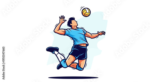 Volleyball Player Jumping to Spike Ball in Mid-Air, Dynamic Action Shot