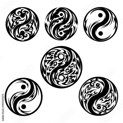 Yin Yang Symbols Collection: Black and White Abstract Designs