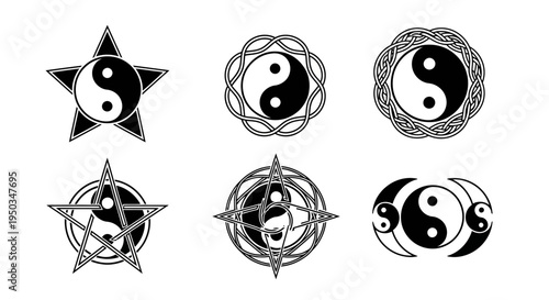 Yin Yang Symbols Collection: Diverse Designs on White Background