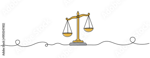 Scales of justice balanced on minimal white background. no editable strokes