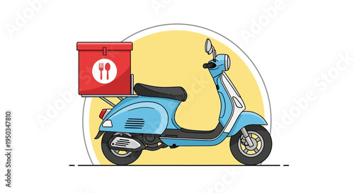 Blue Scooter Delivery Box Food Service Icon Flat Design