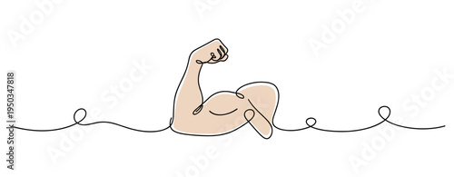 Arm flexing muscle on continuous line illustration. no editable strokes