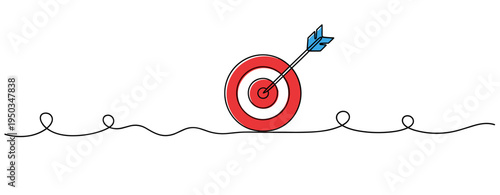 Target bullseye struck by arrow on continuous line. no editable strokes