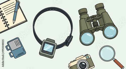 Explorer Gear: Binoculars, Camera, Magnifying Glass, Notebook, Tracker