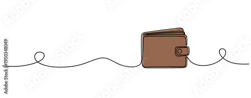Wallet resting on continuous line in white background. no editable strokes