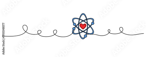 Atom symbol embracing heart conveying passion for scientific research. no editable strokes