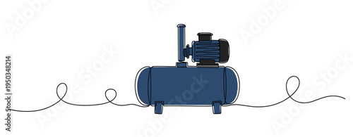 Air compressor machine resting on white minimalist background. no editable strokes