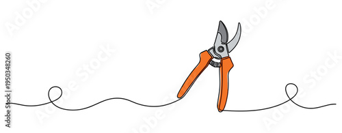 Pruning shears open on flat background with line motif. no editable strokes