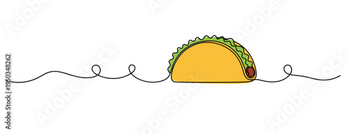 Taco filled with lettuce and sauce on minimal white background. no editable strokes