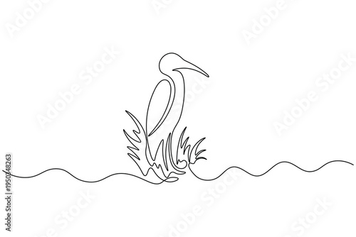Egret bird continuous single line drawing minimalist outline vector art

