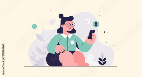 A person with glasses and a bun hairstyle looks at their phone