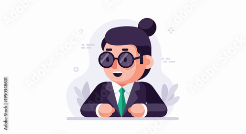 A pixelated person in a suit and tie, wearing round glasses