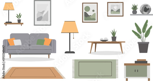 A modern living room setup with minimalist furniture and decorative plants