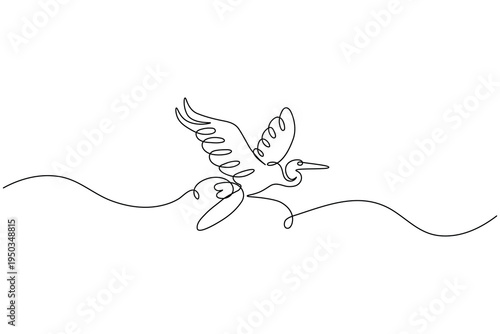 Egret bird continuous single line drawing minimalist outline vector art
