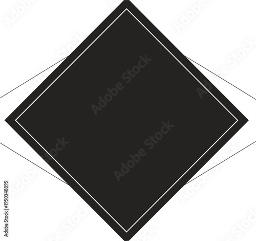 Minimalist black rhombus frame with thin silver border and delicate corner lines for upscale branding and sophisticated invitations