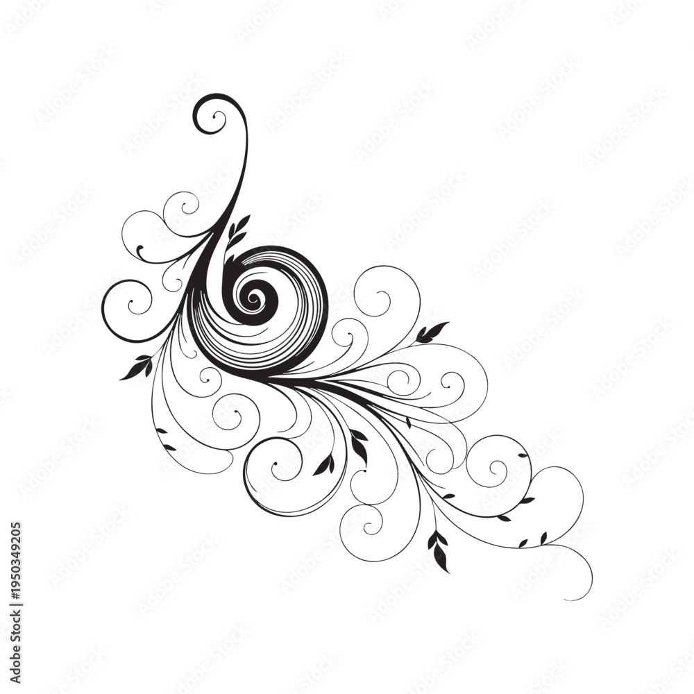 Fototapeta premium Elegant Black Calligraphic Floral Swirl Corner Vector Element