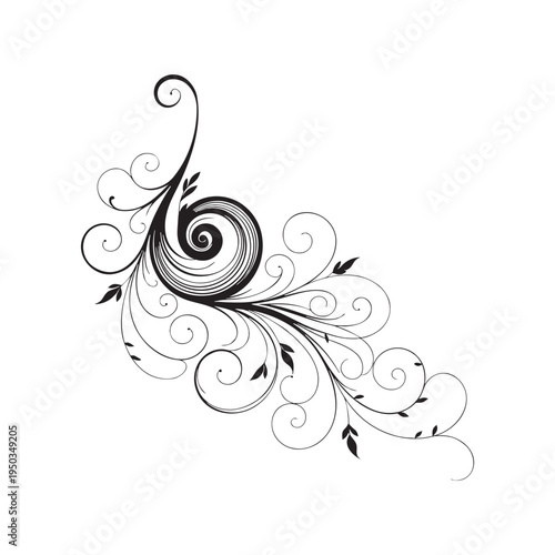 Elegant Black Calligraphic Floral Swirl Corner Vector Element