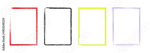 Hand-drawn sketchy rectangle frame set, Colorful Brush Stroke Border Vector Illustration.