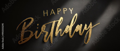 Elegant happy birthday greeting with gold lettering on black background