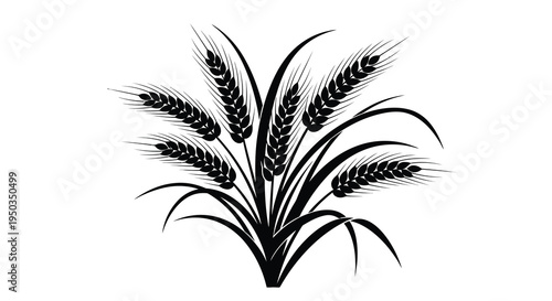 A striking black and white illustration depicts several stalks of wheat their golden grains gracefully bending and swaying together