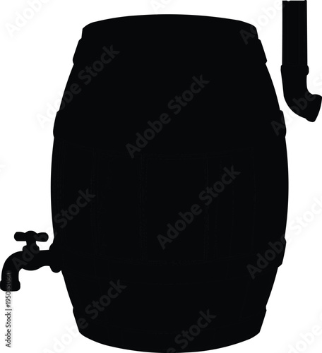  described features a black silhouette of a traditional wooden barrel, which is commonly used for storing liquids such as wine, beer, or spirits.