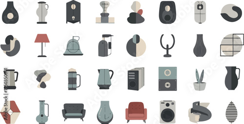 A collection of diverse household objects and abstract shapes