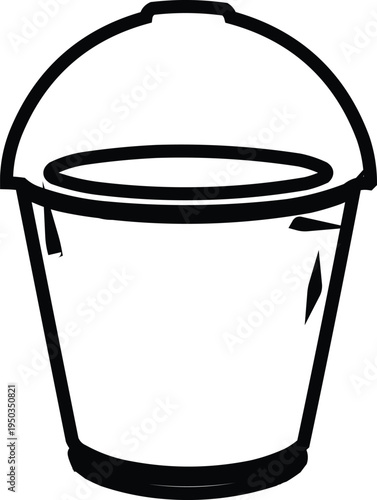 described showcases a stylized metal bucket, designed with a minimalist and cartoon-like aesthetic