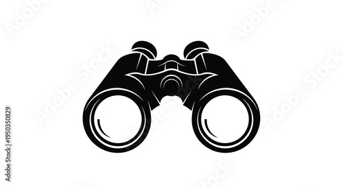 A stark black silhouette depicts a pair of binoculars showcasing its optical design and viewing capabilities high quality professional