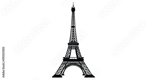 A striking silhouette of the eiffel tower a renowned french landmark stands boldly against a stark white background