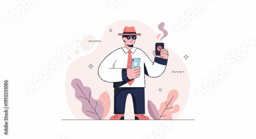 A man in a hat and sunglasses holds two phones with a steaming object