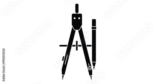 A minimalist black silhouette depicts a drafting compass alongside a pencil symbolizing precision and technical drawing high quality professional