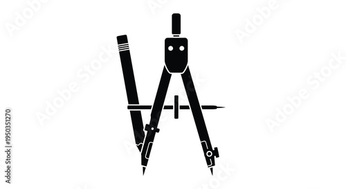 A stark black and white depiction showcases a drafting compass alongside a pencil symbolizing precision and technical drawing high quality professional