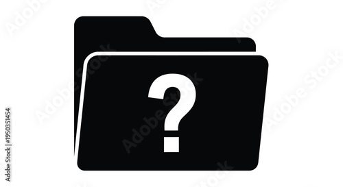 A simple black folder icon features a prominent white question mark suggesting unknown or missing files high quality professional