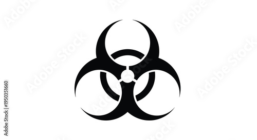 A stark black biohazard symbol is centrally positioned on a clean white background conveying danger high quality professional detailed