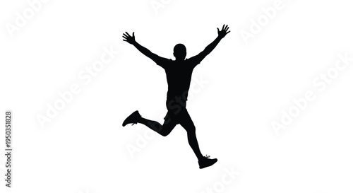 A silhouetted figure of a person joyfully leaping into the air arms outstretched in a moment of elation