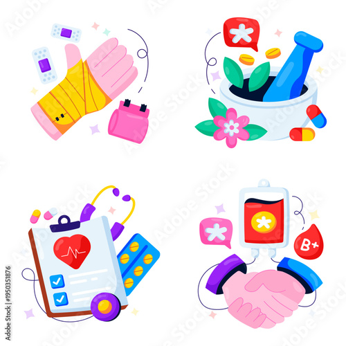 Set of Medical and Pharmaceutical Flat Illustrations