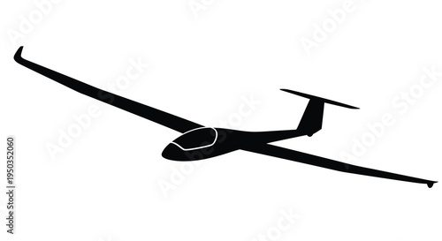 A sleek black silhouette of a glider airplane soars through the air showcasing its long wingspan and streamlined design