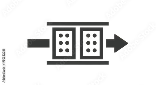 Vector illustration of abstract industrial process flow icon showing two rectangular modules with arrows