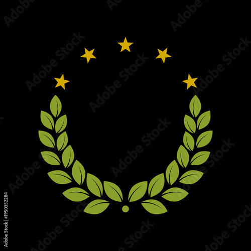 Laurel Wreath Five Stars icon isolated on black background
