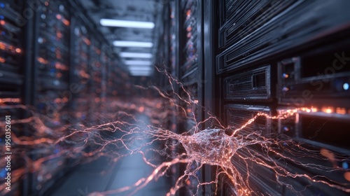 Data center server racks with electric network lines information technology