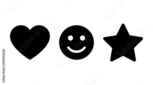 Minimalist Black Silhouette Icons Heart, Smile, Star