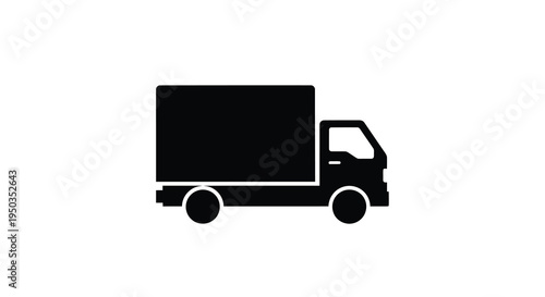 A minimalist black silhouette depicts a delivery truck viewed from the side showcasing transportation and logistics high quality professional