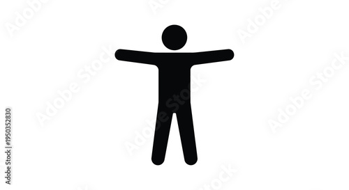 A simple black silhouette of a person with arms outstretched standing against a plain white background high quality professional