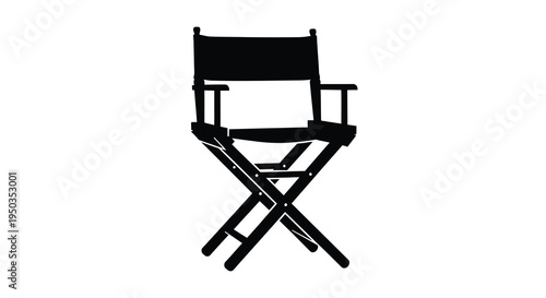 A stark silhouette of a black director s chair is presented against a plain white background symbolizing filmmaking high quality