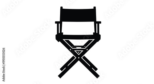 A minimalist black silhouette depicts a director s chair commonly used on film sets and locations high quality professional detailed
